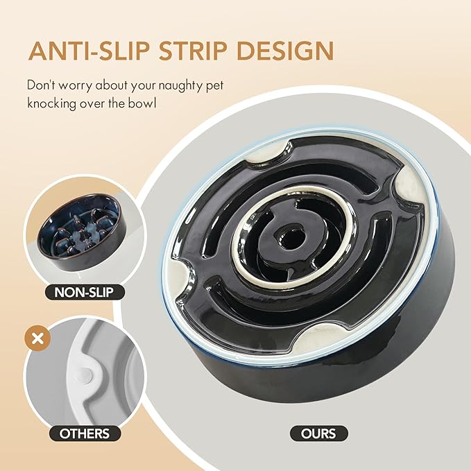 Ceramic 6.1inch Dog Bowl Slow Feeder, Slow Pet Food Dish for Small Dog and Cat, Stop Bloat, Preventing Choking(Single Bowl, Starry Sky)