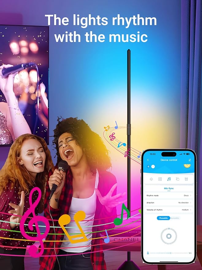 TJOY LED Floor Lamp RGB+IC, Smart Corner Lamp Work with Alexa&Google Home,1200LM, Modern Floor Lamp with 16 Million DIY Colors, Music Sync, Color Changing Lamp,Timer, for Living Room Bedroom,1 Pack