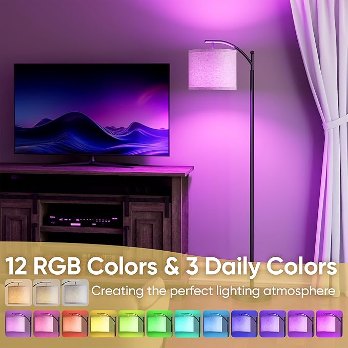 Battery Operated Floor Lamp, RGB Dimmable Cordless Standing Lamp with Remote Control for Living Room, Tall Floor Lamp for Bedroom