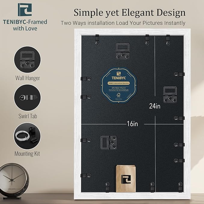 16x24 Poster Frame 4 Pack - White Solid Wood Picture Photo Frame - Woodgrain Series - Room, Office, Gallery, Studio Display - Wall Hanging