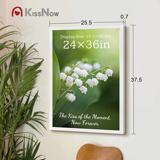 24x36 Poster Frame 2 Pack, Textured White Solid Wood Picture Frame, Wall Hanging