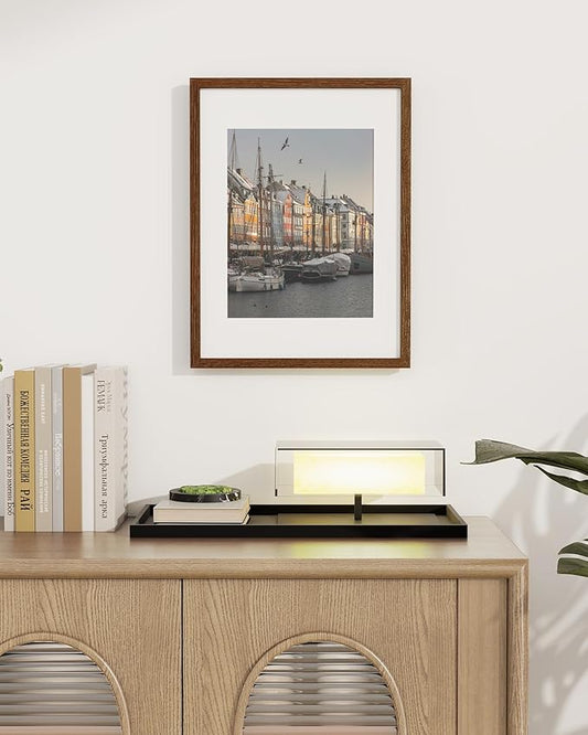 Marsmiles 12x16 Wooden Picture Frame, USA-Sourced Natural Oak Solid Wood Photo Frame with Plexiglass for Display Pictures 8.5x11 with Mat or 12x16 without Mat, Walnut, 1 Pack