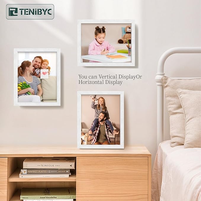 11x14 Picture Frame 4 Pack - White Solid Wood Poster Photo Frame - Tempered Glass - Woodgrain Series - Room, Office, Gallery, Studio Display - Wall Hanging