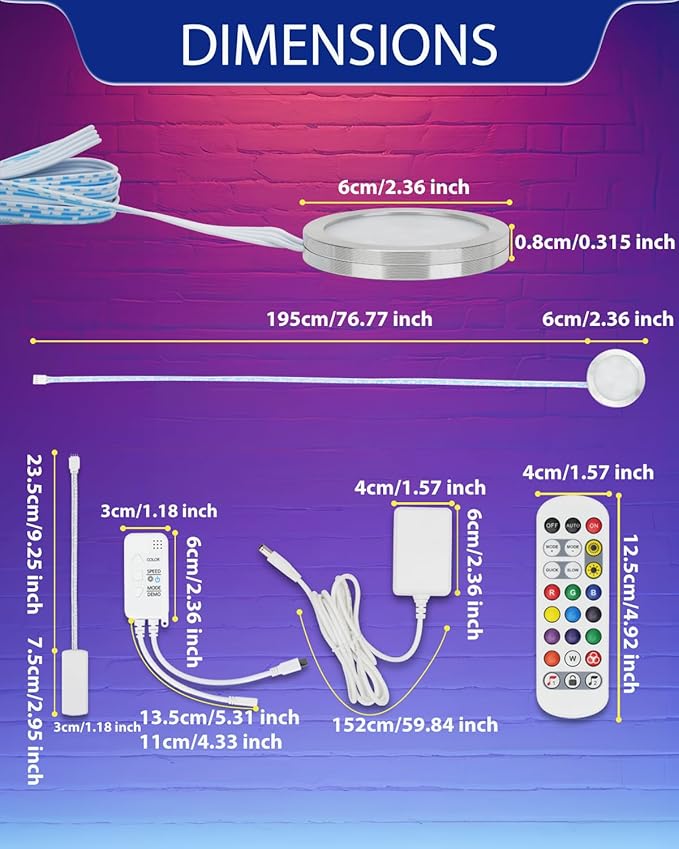 Cefrank Color Cabinet Lighting, Smart RGB LED Puck Lights Music Sync, Scene Modes, Color Changing LED Lights