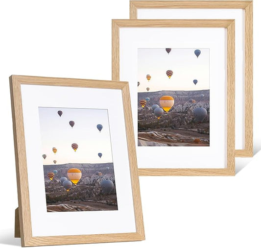 Marsmiles 8.5x11 Wooden Picture Frame, USA-Sourced Natural Oak Solid Wood Photo Frame with Plexiglass for Display Pictures 6x8 with Mat or 8.5x11 without Mat, Natural, 3 Pack