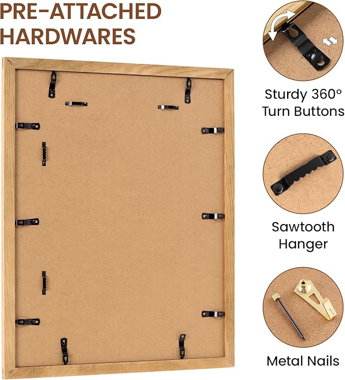 Vivelove 16x20 Picture Frame, 16x20 Oak Wood Poster Frame Display 16 x 20 without Mat or 11x14 with Mat, Wooden Frame with Tempered Glass for Photos, Posters & Art Prints, Home decor, 1 Pack