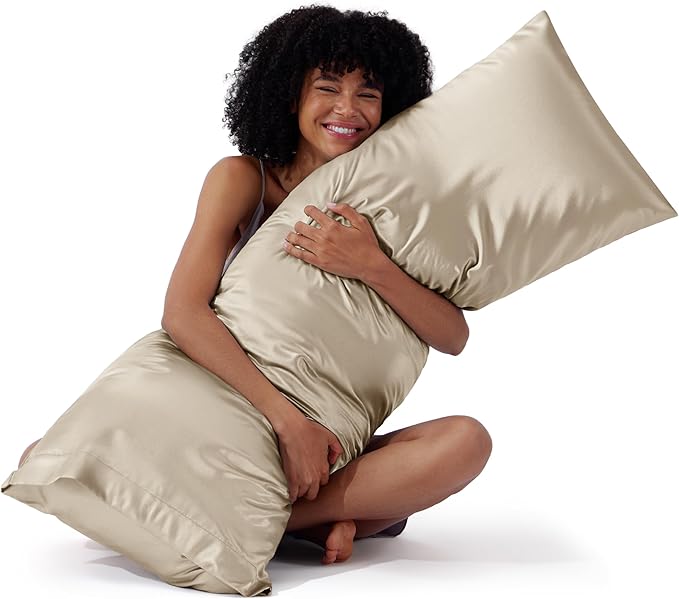 Bedsure Body Pillow Cover 20x54 Inches - Khaki Satin Similar to Silk Pillowcase for Hair and Skin, Cooling and Silky Long Body Pillow Pillowcase with Envelope Closure, Gifts for Women Men