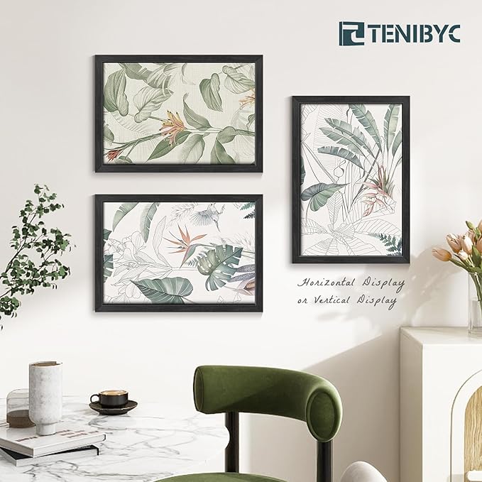 13x19 Picture Frame 4 Pack, Textured Elegant Black Wood & HD Tempered Glass, Gallery Poster Frame - Wall Hanging