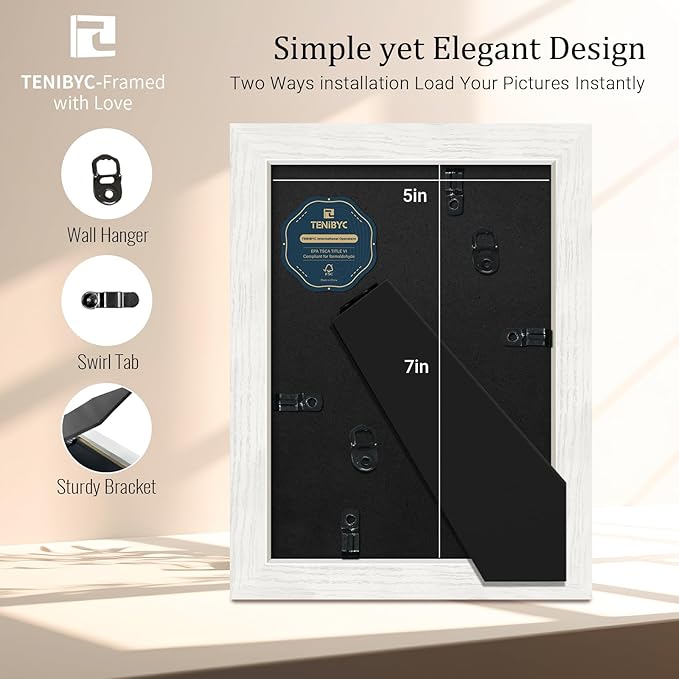 5x7 Picture Frame Set of 4 - White, Wood Photo Frame, HD Tempered Glass, Table Display or Wall Hanging, Gift for Friend