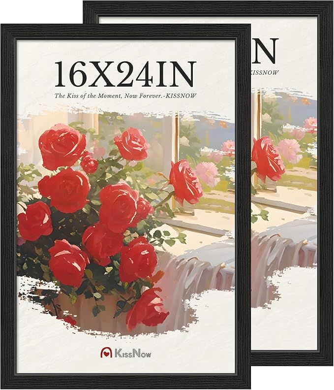 16x24 Poster Frame 2 Pack, Textured Black Solid Wood Picture Frame, Wall Hanging