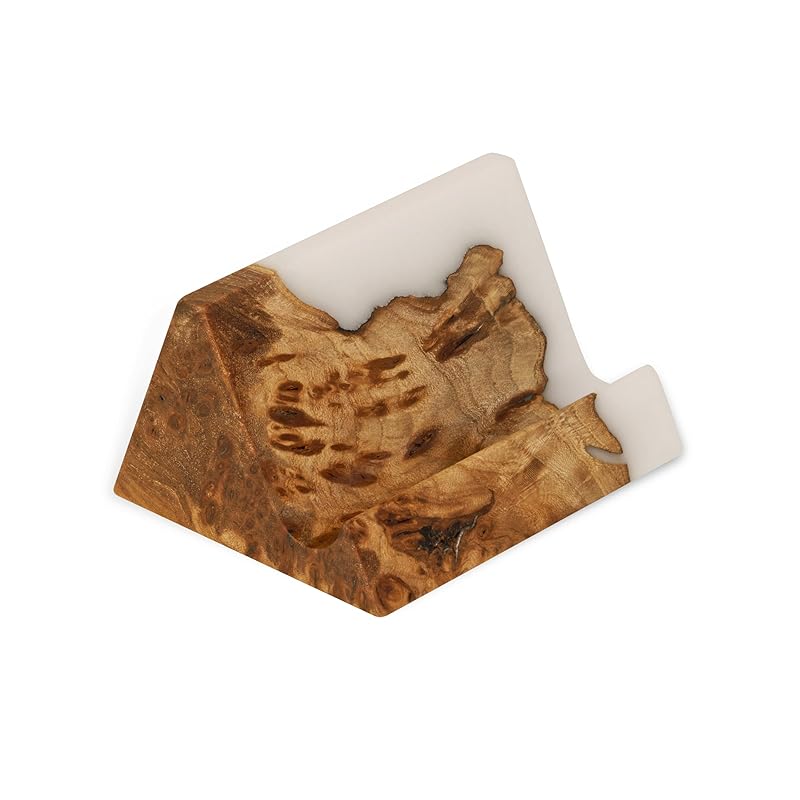 RWA Unique Business Card Holder for Men & Women - Stylish Durable Business Card Display Stand - Premium Desktop Business Card Holders Epoxy Wood Desk Organizer - Office Desk Accessories, BASIC, white