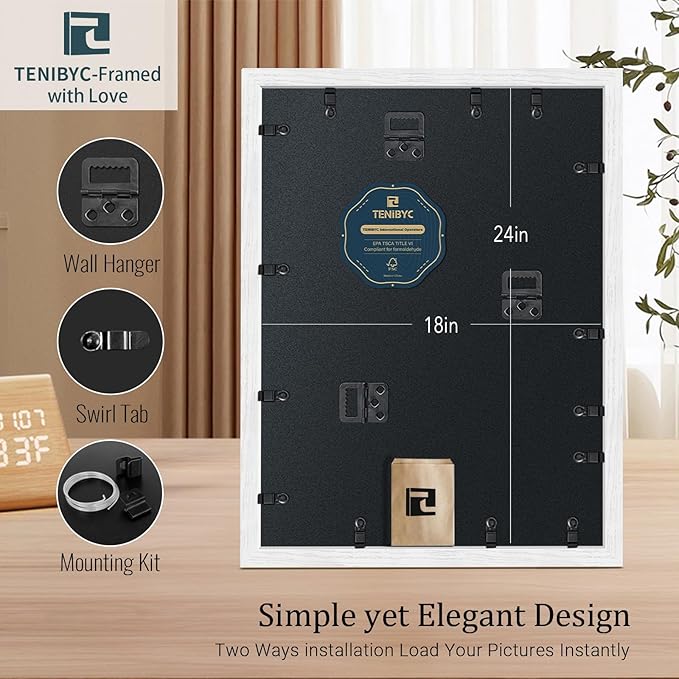 18 x 24 Poster Frame Set of 4, White Wood Picture Frame, Display Pictures, Posters and Puzzles, Horizontal or Vertical Wall Hanging