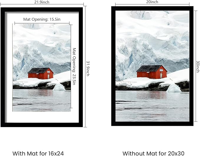 20x30 Picture Frame Set of 5, Black Poster Frame, Display Pictures 16 x 24 with Mat or 20 x 30 Without Mat for Horizontal or Vertical Wall Mounting, Wall Gallery Frame