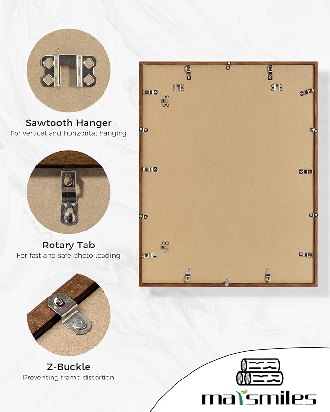 Marsmiles 22x28 Wooden Picture Frame, USA-Sourced Natural Oak Solid Wood Photo Frame with Real Glass for Display Pictures 18x24 with Mat or 22x28 without Mat, Walnut, 2 Pack