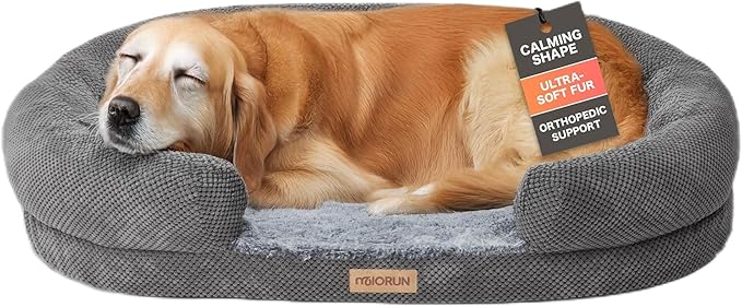 Orthopedic Dog Bed for Medium Dogs, 35" Oval Couch Bed with Sides and Soft Egg Crate Foam, Calming Washable Pet Bed with Anti-Slip Bottom, Durable Cuddler for Sleeping, Grey (35")
