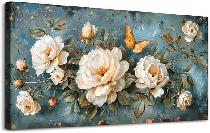 hyidecorart Wall Decor For Living Room Canvas Wall Art For Bedroom Office Decorations Modern Family Wall Paintings White Flowers Pictures Artwork Posters Ready To Hang Room Aesthetic Home Decor