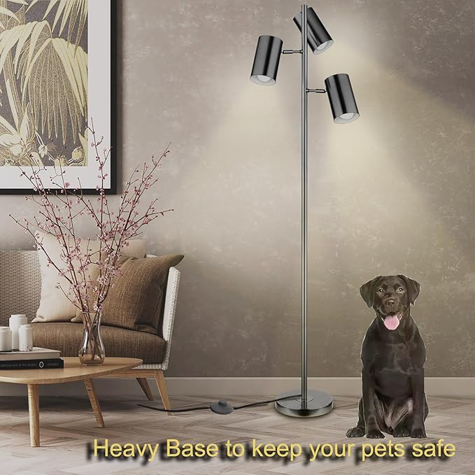 Tree Floor Lamp with 3 Light 9W E26 LED Bulbs,Black Standing Tall Pole Lamp with 3 Adjustable Rotating Lights,Modern Floor Lamp for Living Room Bedroom Office,Reading Room