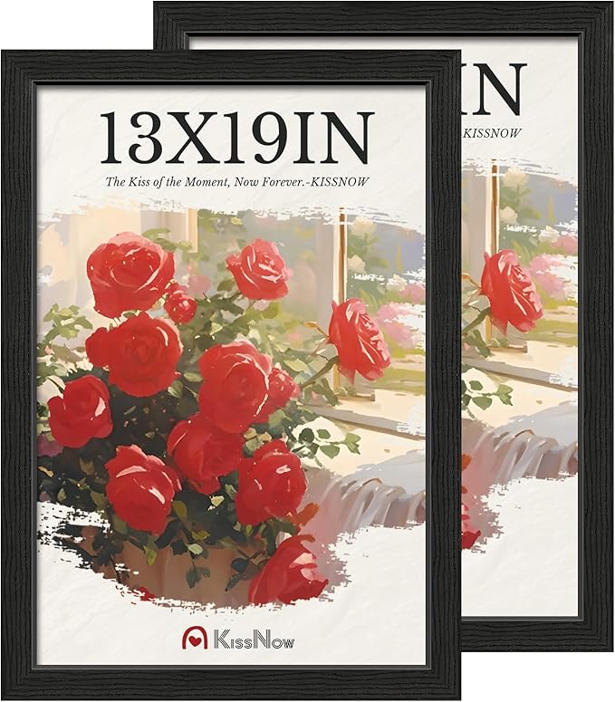 13x19 Picture Frame 2 Pack, Black Solid Wood, Wall Gallery Poster Frame