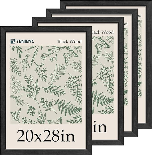 20x28 Picture Frame 4 Pack - Textured Black Wood Gallery Poster Frame - Wall Hanging