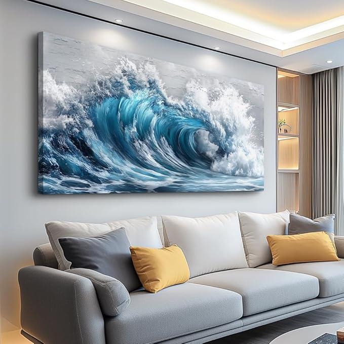 ZUITINGHUA Canvas Wall Art For Living Room Wall Decor For Bedroom Office Wall Decoration Ocean Waves Landscape Painting Black And White Pictures Artwork Room Aesthetic Home Decor 20x40 In