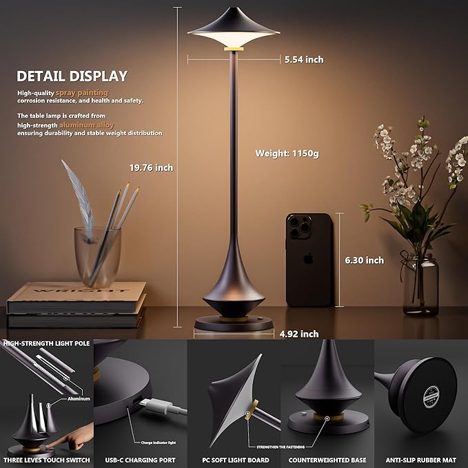 Modern Minimalist Cordless Table Lamp,Rechargeable,Aluminum Alloy Body for Living Room/Bedroom/Kitchen/Outside(Nebula Purple 1 Pack)