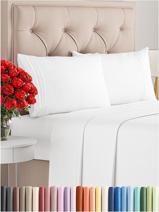 Queen Size 4 Piece Sheet Set - Comfy Breathable & Cooling Bed Sheets Set - Hotel Luxury Bedding for Women, Men, Kids, Teens, Boys & Girls - Deep Pockets, Ultra-Soft, Wrinkle Free - Oeko-Tex - White