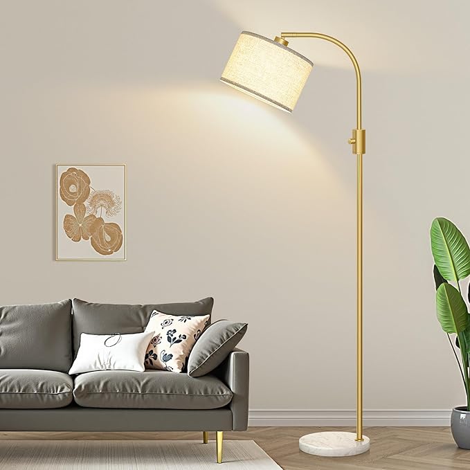 【Upgraded】 Dimmable Gold Floor Lamp, 1200 Lumens LED Bulb Included, Arc Floor Lamps for Living Room Modern Standing Lamp with Marble Base, Tall Lamp for Living Room Bedroom Office Reading Room Nursery