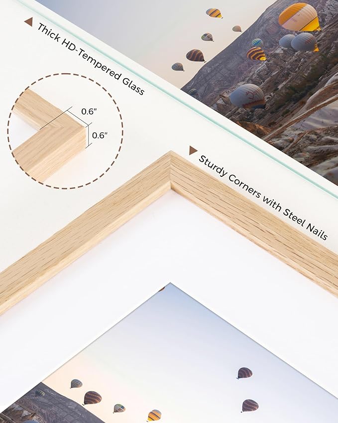 Marsmiles 4x6 Wooden Picture Frame, USA-Sourced Natural Oak Solid Wood Photo Frame with Plexiglass for Display Pictures 3x5 with Mat or 4x6 without Mat, Natural, 3 Pack