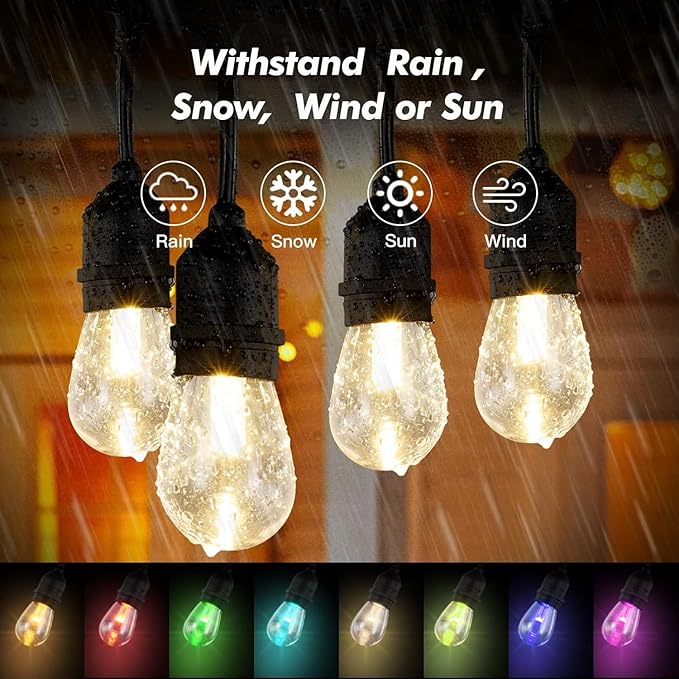Solar String Lights Outdoor, 96FT Dimmable Patio Lights with Shatterproof Bulbs, Waterproof Commercial Grade Fairy Lights for Garden