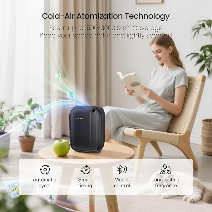 Waterless Diffuser, Hotel Scent Diffuser-Smart APP Control-400mL Capacity Up to 2000 Sq.Ft.-Cold Air Tech, Scent Diffusers for Home,Aromatherapy,Large Room,Spa,Commercial-Black Essential Oil Diffuser