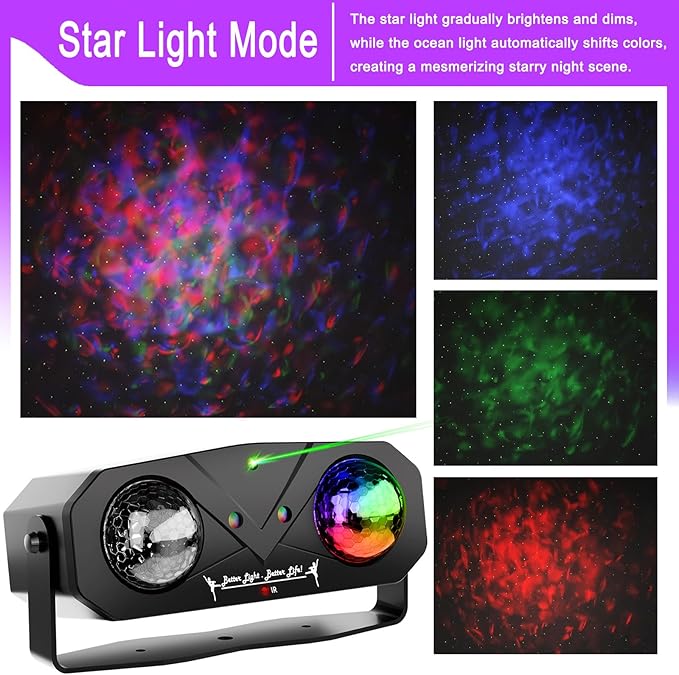 Party Lights DJ Disco Light,Disco Ball Star Projector RGB LED Strobe Lights Stage Light Sound Activated Ocean Wave Effect for Parties Club Holiday Christmas Birthday Wedding