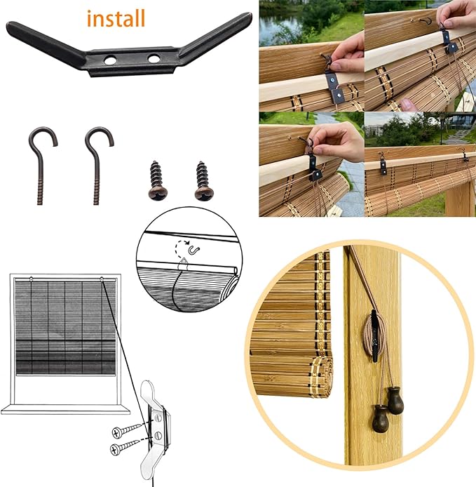 XIUXIU Bamboo Roller Shades Roman Shades for Window Roll Up Blinds for Home Light Filtering Indoor Outdoor Patio G40 W x 48" H