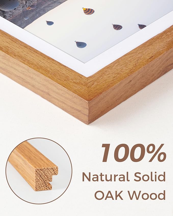 Marsmiles 20x30 Wooden Picture Frame, USA-Sourced Natural Oak Solid Wood Photo Frame with Real Glass for Display Pictures 16x24 with Mat or 20x30 without Mat, Teak, 1 Pack