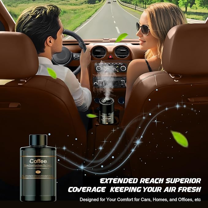 Car Air Freshener Refill for Men & Women 6.09 FL OZ /180ML-9 Month Coffee Scent Essential Oil Perfume, Essential Oil Made of Natural Plant Extracts, Compatible with Car Diffusers for Home/Office
