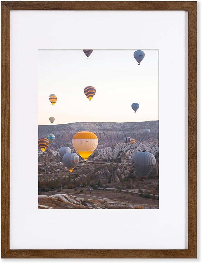 Marsmiles 12x16 Wooden Picture Frame, USA-Sourced Natural Oak Solid Wood Photo Frame with Plexiglass for Display Pictures 8.5x11 with Mat or 12x16 without Mat, Walnut, 1 Pack