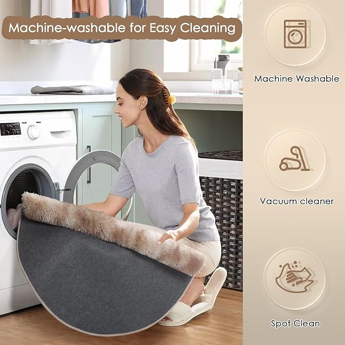 Amdrebio Tie-Dyed Beige Tan Round Area Rug 4Ft for Bedroom, Fluffy Plush Shag Furry Circle Rugs for Kids Room, Living Room Decor Aesthetic, Cute Fuzzy Neutral Carpet for Baby Nursery Playroom Dorm