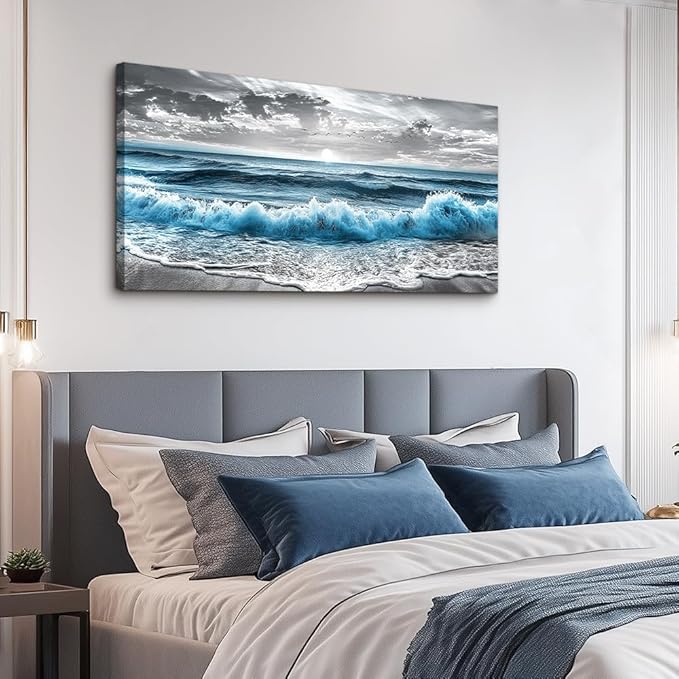ZUITINGHUA Canvas Wall Art For Living Room Wall Decor For Bedroom Office Wall Decoration Sea Wave Landscape Painting Black And White Pictures Artwork Room Aesthetic Home Decor 20x40 In