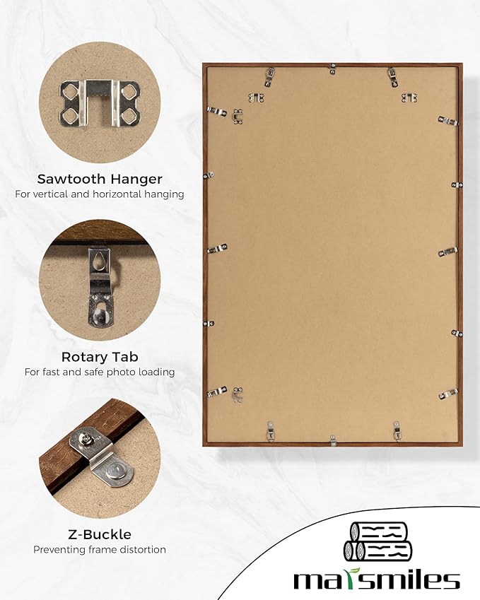 Marsmiles 24x36 Wooden Picture Frame, USA-Sourced Natural Oak Solid Wood Photo Frame with Real Glass for Display Pictures 20x30 with Mat or 24x36 without Mat, Walnut, 1 Pack