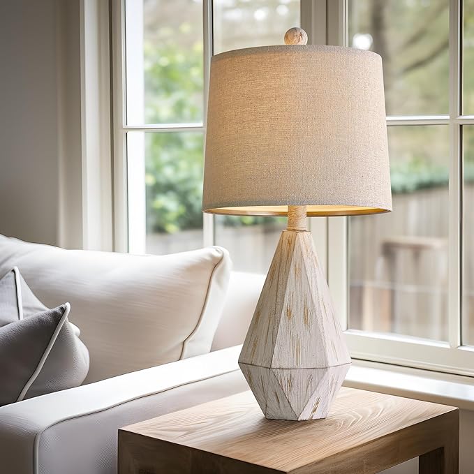 PoKat 20.25" Rustic Table Lamp Set of 2 for Bedroom Living Room Vintage Retro Traditional Nightstand Bedside Lamps Kids Room Study Room Office with Linen Shade, Suitable for Small Place