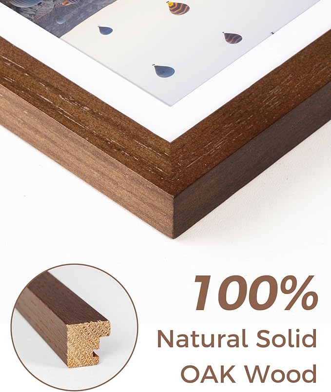 Marsmiles 8.5x11 Wooden Picture Frame, USA-Sourced Natural Oak Solid Wood Photo Frame with Plexiglass for Display Pictures 6x8 with Mat or 8.5x11 without Mat, Walnut, 1 Pack