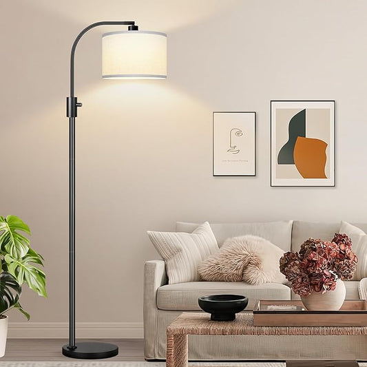 [Upgraded] Dimmable Floor Lamp, 1200 Lumens LED Edison Bulb Included, Arc Floor Lamps for Living Room Modern Standing Lamp with White Shade, Black Tall Lamp for Living Room Bedroom Office Dining Room