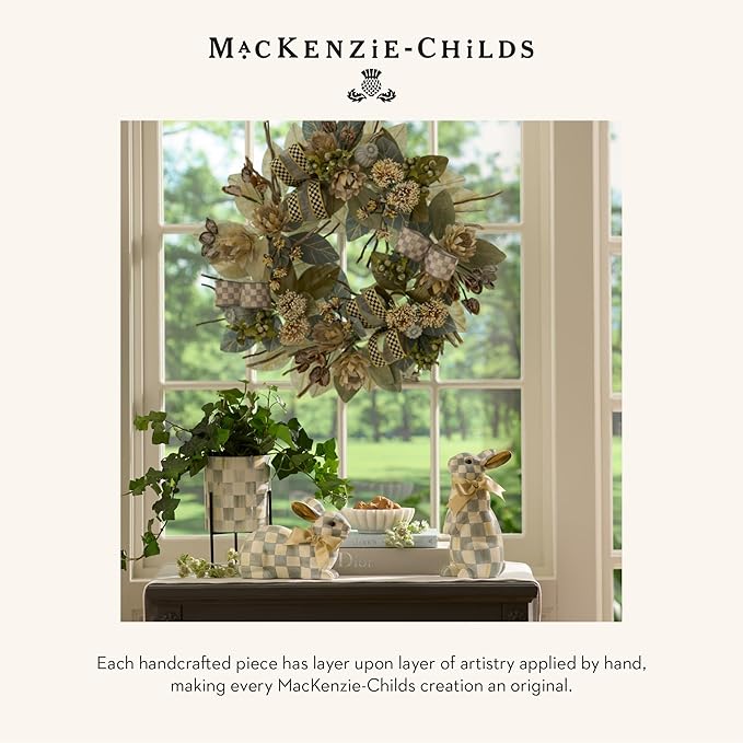 MACKENZIE-CHILDS Tabletop Ceramic Planter with Stand, Decorative Pot for Indoor Plants, Gray-and-White Sterling Check
