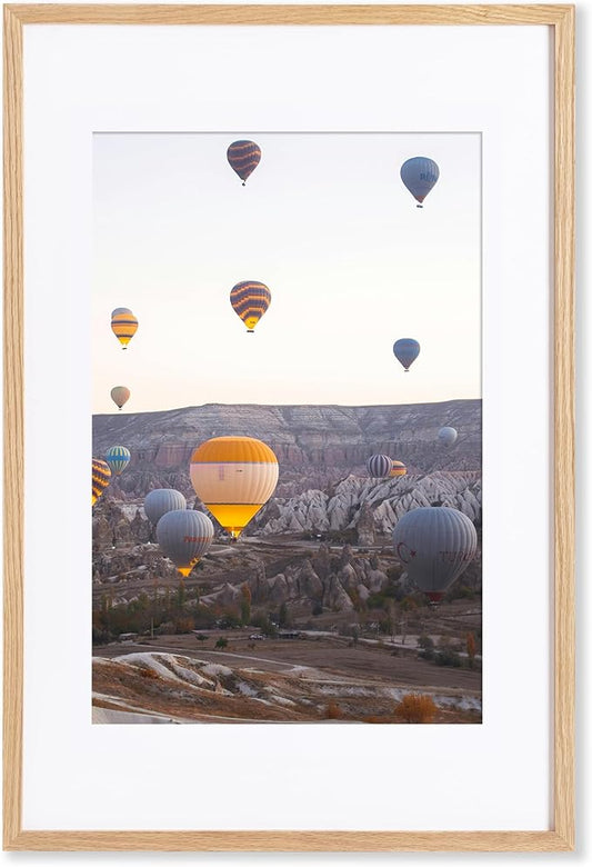 Marsmiles 16x24 Wooden Picture Frame, USA-Sourced Natural Oak Solid Wood Photo Frame with Real Glass for Display Pictures 12x18 with Mat or 16x24 without Mat, Natural, 1 Pack