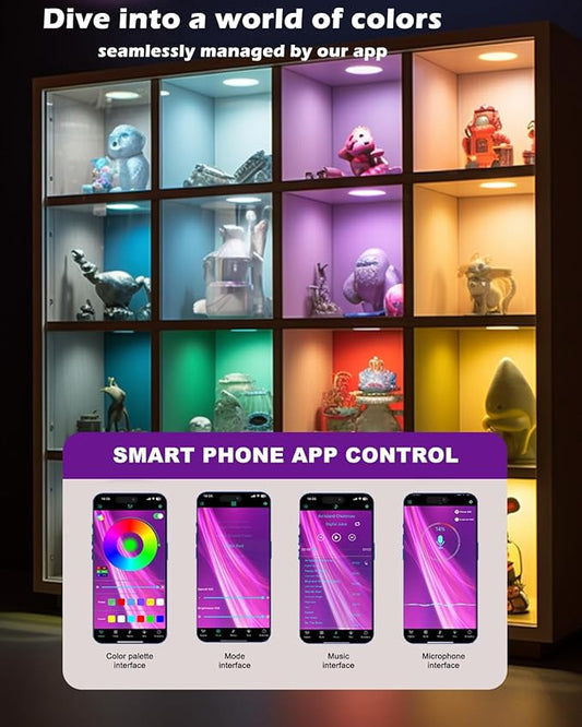 Cefrank Color Cabinet Lighting, Smart RGB LED Puck Lights Music Sync, Scene Modes, Color Changing LED Lights