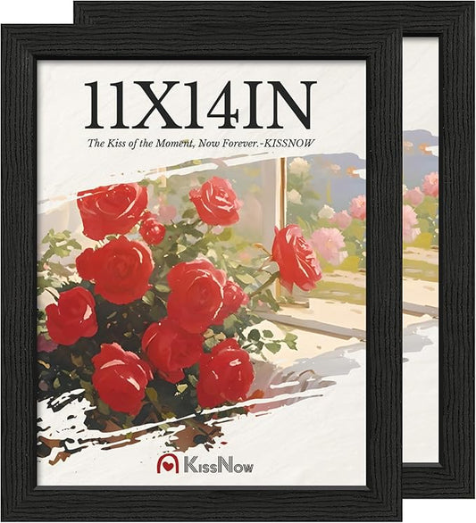 11x14 Picture Frame 2 Pack, Black Solid Wood, Wall Gallery Poster Frame
