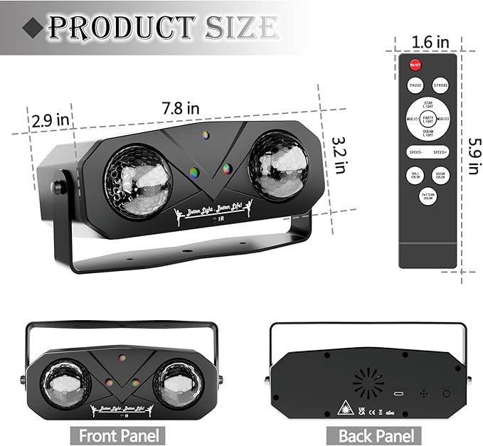 Party Lights DJ Disco Light,Disco Ball Star Projector RGB LED Strobe Lights Stage Light Sound Activated Ocean Wave Effect for Parties Club Holiday Christmas Birthday Wedding