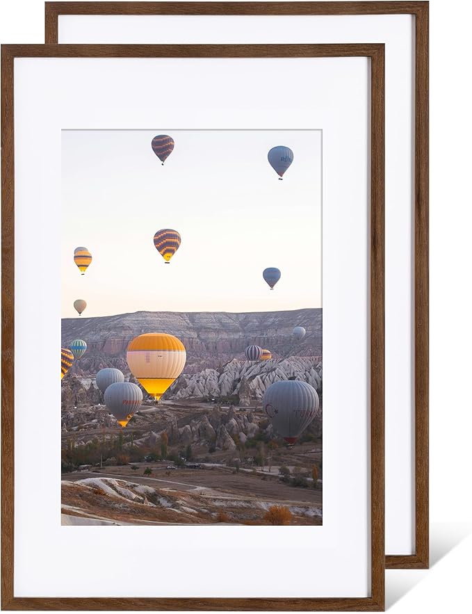 Marsmiles 16x24 Wooden Picture Frame, USA-Sourced Natural Oak Solid Wood Photo Frame with Real Glass for Display Pictures 12x18 with Mat or 16x24 without Mat, Walnut, 2 Pack