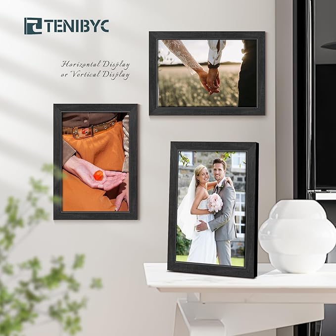 8.5x11 Picture Frame Black - 4 Pack, HD Tempered Glass, Elegant Wood Grain Photo Frame, Suitable for Certificate Document, Table or Wall Display