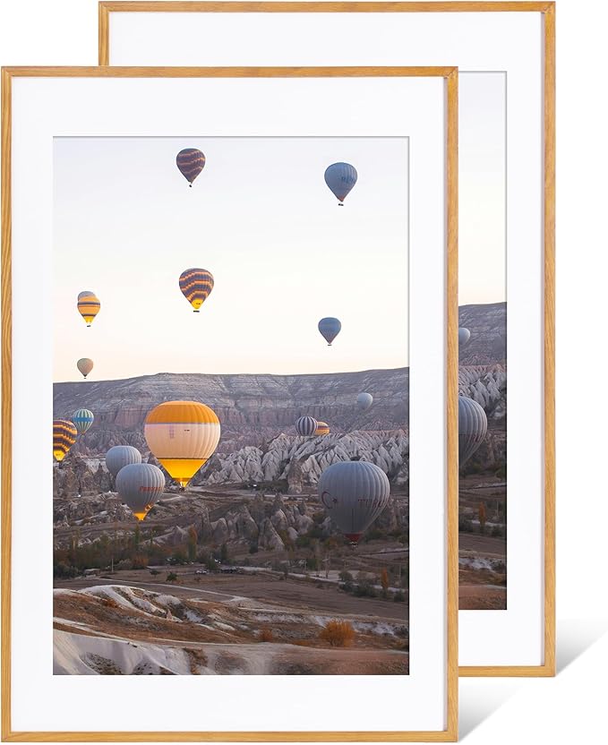 Marsmiles 24x36 Wooden Picture Frame, USA-Sourced Natural Oak Solid Wood Photo Frame with Real Glass for Display Pictures 20x30 with Mat or 24x36 without Mat, Teak, 2 Pack