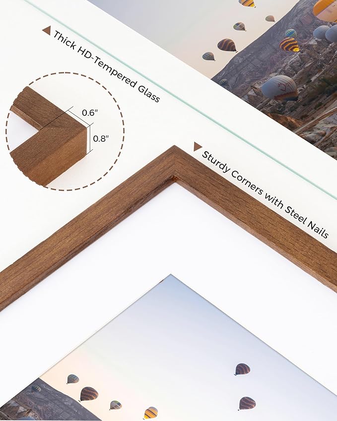 Marsmiles 16x24 Wooden Picture Frame, USA-Sourced Natural Oak Solid Wood Photo Frame with Real Glass for Display Pictures 12x18 with Mat or 16x24 without Mat, Walnut, 2 Pack